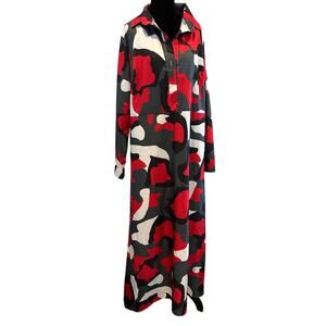 Red Camo Maxi Shirt Dress XL/2XL Partial Button Front Long Sleeve